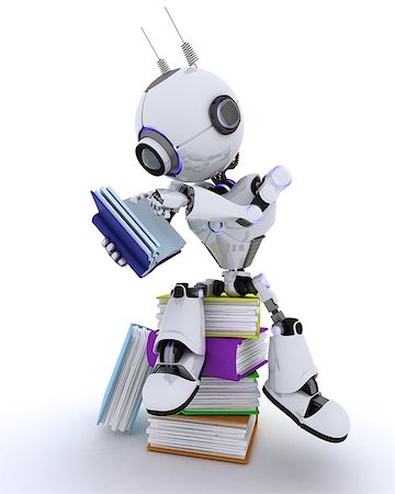 simsearch:400-06560748,k - 3D Render of an Robot with stack of books Foto de stock - Royalty-Free Super Valor e Assinatura, Número: 400-08293726