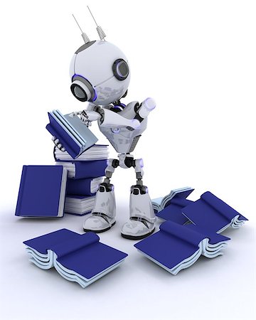 simsearch:400-07902525,k - 3D Render of an Robot with stack of books Stock Photo - Budget Royalty-Free & Subscription, Code: 400-08293727