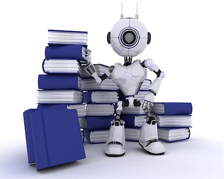 simsearch:400-07902525,k - 3D Render of an Robot with stack of books Stock Photo - Budget Royalty-Free & Subscription, Code: 400-08293729
