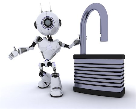 simsearch:400-07902525,k - 3D Render of an Robot with padlock Stock Photo - Budget Royalty-Free & Subscription, Code: 400-08293723