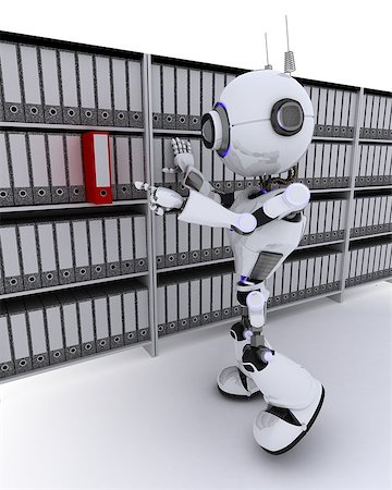 simsearch:400-07902525,k - 3D Render of a Robot filing documents Stock Photo - Budget Royalty-Free & Subscription, Code: 400-08293730