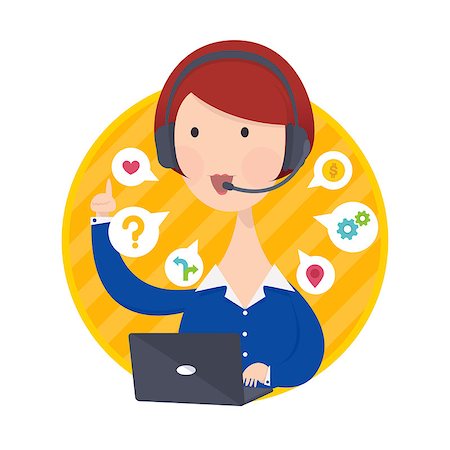 simsearch:400-08293929,k - Vector illustration of Customer Support Help Desk Woman in Blue Shirt Operator Service Concept Stock Photo - Budget Royalty-Free & Subscription, Code: 400-08293930