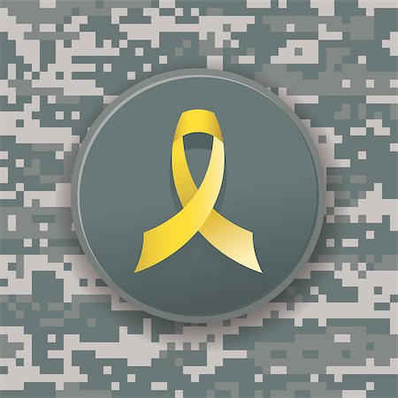 A yellow military awareness ribbon on digital desert camouflage military background. Vector EPS 10 available. Stock Photo - Budget Royalty-Free & Subscription, Code: 400-08300044