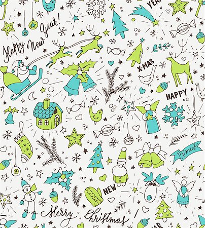 Sketchy neon bright  doodle winter Christmas and New Year pattern, vector illustration Photographie de stock - Aubaine LD & Abonnement, Code: 400-08300078