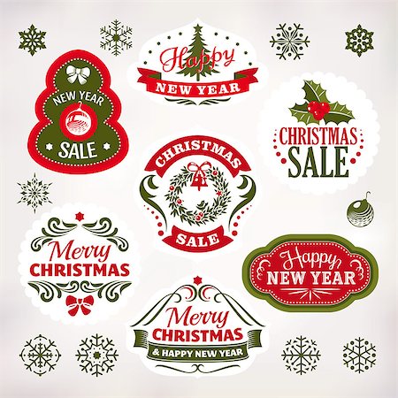 simsearch:400-08299399,k - Collection of Christmas and New Year decoration elements and labels Stockbilder - Microstock & Abonnement, Bildnummer: 400-08300301