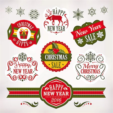 simsearch:400-08299399,k - Collection of Christmas and New Year decoration elements and labels Stockbilder - Microstock & Abonnement, Bildnummer: 400-08300302