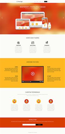 simsearch:400-08645953,k - Responsive landing page or one page website template in flat design with modern blurred header background Stock Photo - Budget Royalty-Free & Subscription, Code: 400-08300311