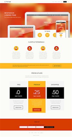 simsearch:400-08645953,k - Responsive landing page or one page website template in flat design with modern blurred header background Stock Photo - Budget Royalty-Free & Subscription, Code: 400-08300312