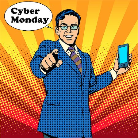 purchasing appliances - Cyber Monday the seller is encouraged to buy electronics pop art retro style Stock Photo - Budget Royalty-Free & Subscription, Code: 400-08300376