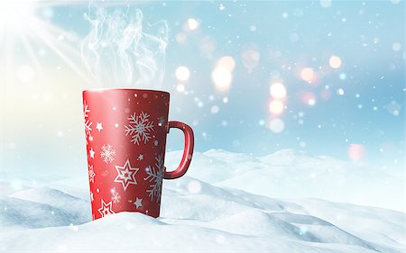 steaming cup of coffee pic - 3D render of a Christmas mug nestled in snow Stock Photo - Budget Royalty-Free & Subscription, Code: 400-08300444