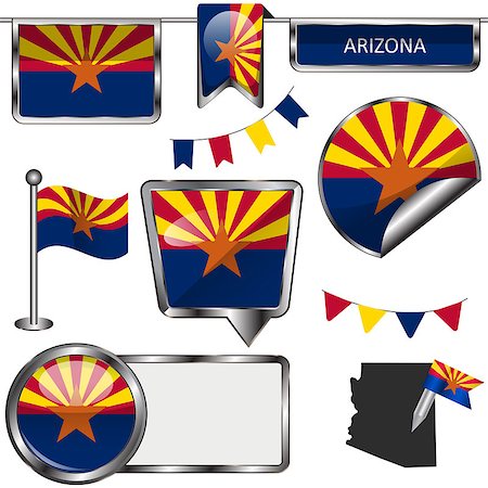 simsearch:400-08493890,k - Vector glossy icons of flag of Arizona on white Foto de stock - Royalty-Free Super Valor e Assinatura, Número: 400-08300456