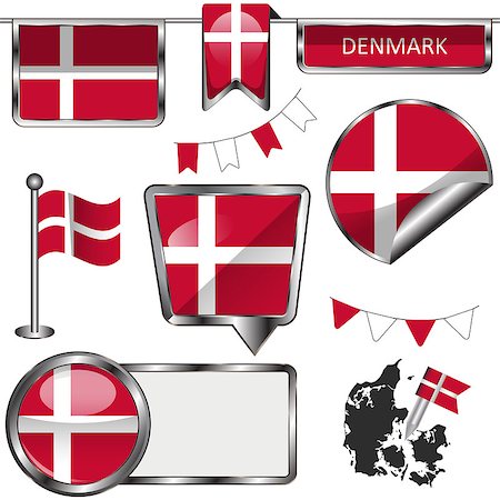 Vector glossy icons of flag of Denmark on white Photographie de stock - Aubaine LD & Abonnement, Code: 400-08300457