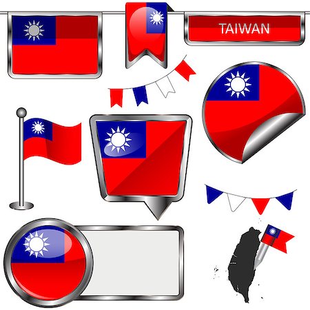 Vector glossy icons of flag of Taiwan on white Stock Photo - Budget Royalty-Free & Subscription, Code: 400-08300465