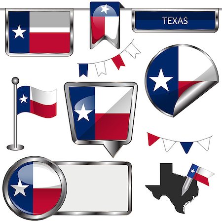 simsearch:400-08493890,k - Vector glossy icons of flag of Texas on white Foto de stock - Royalty-Free Super Valor e Assinatura, Número: 400-08300467
