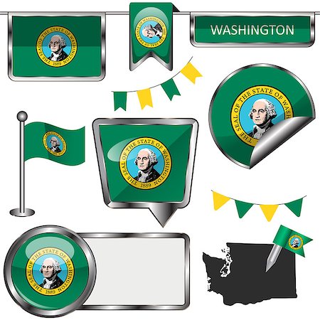 simsearch:400-08506240,k - Vector glossy icons of flag of state Washington on white Stock Photo - Budget Royalty-Free & Subscription, Code: 400-08300469