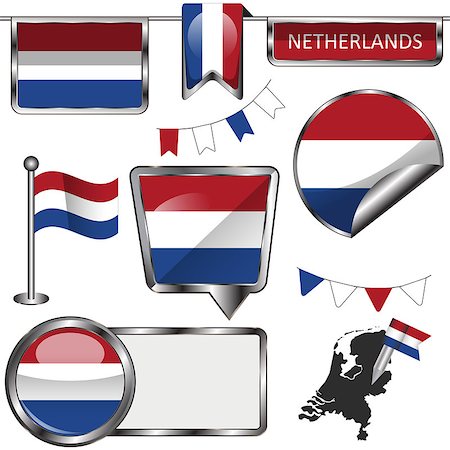 simsearch:400-05259780,k - Vector glossy icons of flag of Netherlands on white Stock Photo - Budget Royalty-Free & Subscription, Code: 400-08300462