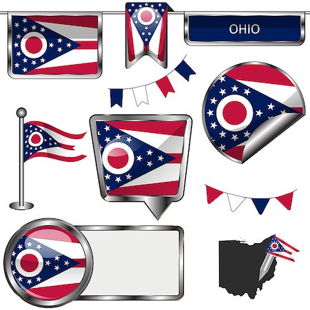simsearch:400-08493890,k - Vector glossy icons of flag of Ohio on white Foto de stock - Royalty-Free Super Valor e Assinatura, Número: 400-08300463