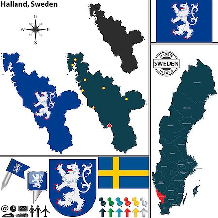 simsearch:400-08192906,k - Vector map of county Halland with coat of arms and location on Sweden map Photographie de stock - Aubaine LD & Abonnement, Code: 400-08300474