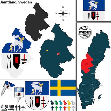 simsearch:400-08192906,k - Vector map of county Jamtland with coat of arms and location on Sweden map Photographie de stock - Aubaine LD & Abonnement, Code: 400-08300475