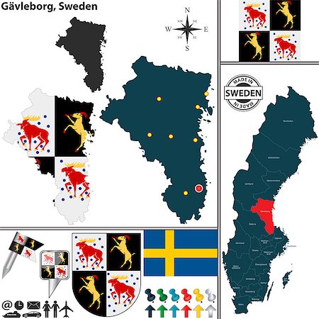 simsearch:400-08192906,k - Vector map of county Gavleborg with coat of arms and location on Sweden map Photographie de stock - Aubaine LD & Abonnement, Code: 400-08300472