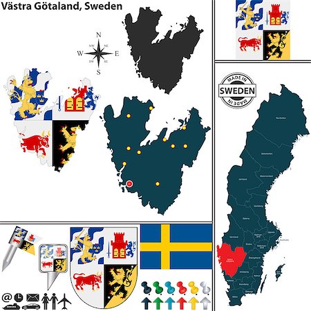 simsearch:400-08192906,k - Vector map of county Vastra Gotaland with coat of arms and location on Sweden map Photographie de stock - Aubaine LD & Abonnement, Code: 400-08300484