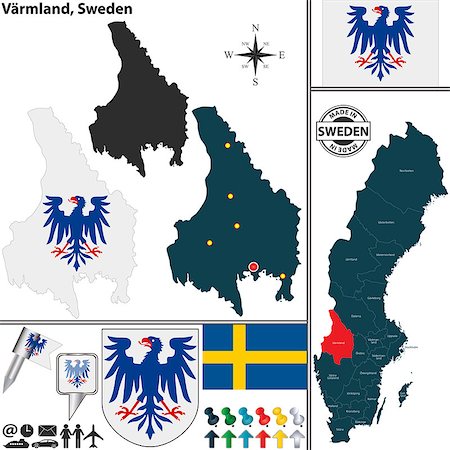 simsearch:400-08192906,k - Vector map of county Varmland with coat of arms and location on Sweden map Photographie de stock - Aubaine LD & Abonnement, Code: 400-08300481