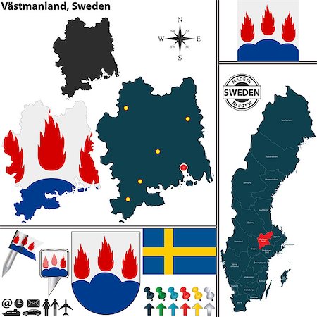 simsearch:400-08192906,k - Vector map of county Vastmanland with coat of arms and location on Sweden map Photographie de stock - Aubaine LD & Abonnement, Code: 400-08300483