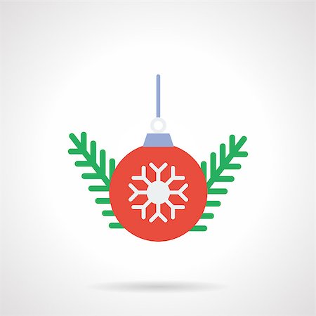 simsearch:400-08302769,k - Fir-tree green branch and red Xmas ball with single white snowflake. Winter holidays items. Flat color style vector icon. Buttons and design elements for website, mobile app, business. Photographie de stock - Aubaine LD & Abonnement, Code: 400-08300514