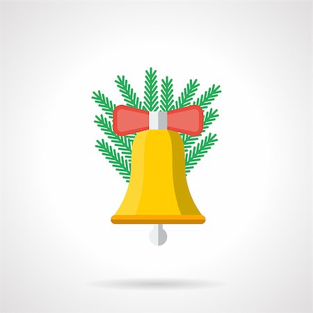 simsearch:400-08302769,k - Yellow handbell with red bow and Christmas tree branch. Flat color style vector icon. Christmas decorations. Buttons and design elements for website, mobile app, business. Photographie de stock - Aubaine LD & Abonnement, Code: 400-08300520