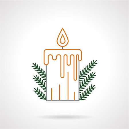simsearch:400-08302769,k - Yellow flat line style xmas candle with flame and green fir branches decor. Flat line vector icon. Buttons and design elements for website, mobile app, business. Photographie de stock - Aubaine LD & Abonnement, Code: 400-08300534