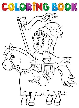 Coloring book knight on horse theme 1 - eps10 vector illustration. Stock Photo - Budget Royalty-Free & Subscription, Code: 400-08300558