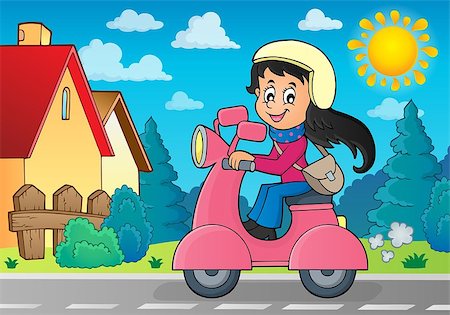 draw bike with people - Girl on motor scooter theme image 3 - eps10 vector illustration. Stock Photo - Budget Royalty-Free & Subscription, Code: 400-08300568