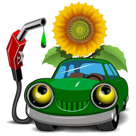 Illustration of a green car fueling and sunflower Photographie de stock - Aubaine LD & Abonnement, Code: 400-08301020