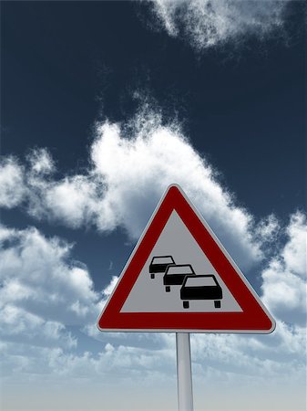 simsearch:400-04480527,k - road sign traffic jam under cloudy blue sky - 3d illustration Stock Photo - Budget Royalty-Free & Subscription, Code: 400-08301099