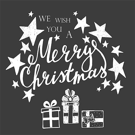 simsearch:400-08299399,k - Merry Christmas Lettering on a black background with handdrawn design elements. Stockbilder - Microstock & Abonnement, Bildnummer: 400-08301187