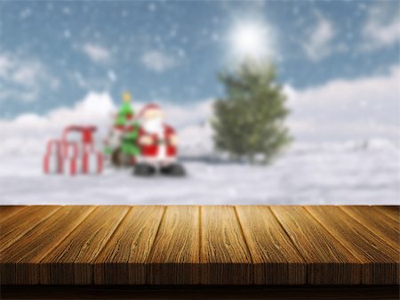 simsearch:400-09068018,k - 3D render of a wooden table with a defocussed Christmas Santa landscape in the background Stock Photo - Budget Royalty-Free & Subscription, Code: 400-08301357