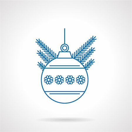 simsearch:400-08413509,k - Christmas ball with snowflakes and pine branch. Blue flat line style vector icon. Xmas decorations. Single web design element for mobile app or website. Foto de stock - Super Valor sin royalties y Suscripción, Código: 400-08301414