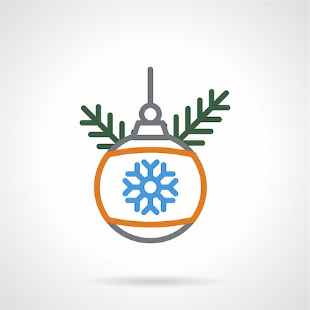 simsearch:400-08413509,k - Xmas ball for New Year tree. Ornate bauble, winter holidays symbol. Colored simple line vector icon. Single web design element for mobile app or website. Foto de stock - Super Valor sin royalties y Suscripción, Código: 400-08301419