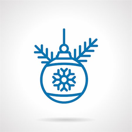 simsearch:400-08413509,k - Christmas ball with snowflake and pine branch. Winter holidays symbols. Blue simple line style vector icon.  Single web design element for mobile app or website. Foto de stock - Super Valor sin royalties y Suscripción, Código: 400-08301435