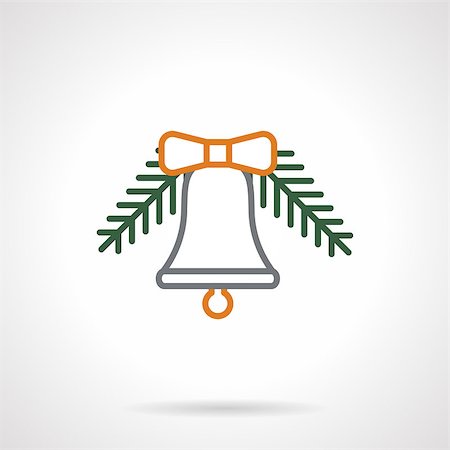 simsearch:400-08302769,k - Gray line bell with yellow bow hanging on fir-tree branch. Christmas decorations. Simple color line style vector icon. Single web design element for mobile app or website. Photographie de stock - Aubaine LD & Abonnement, Code: 400-08301438
