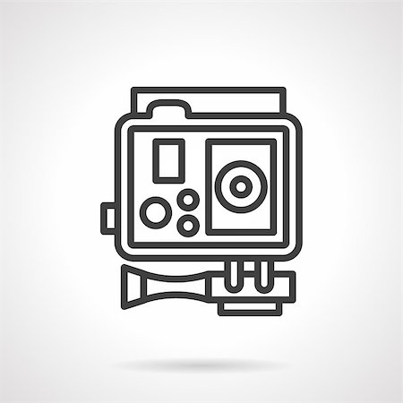 simsearch:400-07518893,k - Small action camera in a protective case. Camcorder, movie and video modern equipment. Black simple line style vector icon. Single web design element for mobile app or website. Foto de stock - Royalty-Free Super Valor e Assinatura, Número: 400-08301440