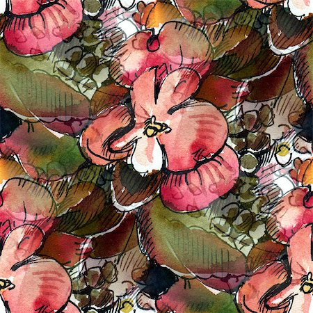 simsearch:400-08285670,k - Seamless pattern with  red  flowers.  Watercolor illustration. Foto de stock - Super Valor sin royalties y Suscripción, Código: 400-08301466