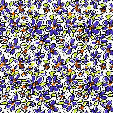 simsearch:400-08290626,k - Seamless pattern  with simple flowers and leaves in doodle style. Purple flowers on a white background.  Drawing ink and watercolor. Stock Photo - Budget Royalty-Free & Subscription, Code: 400-08301467