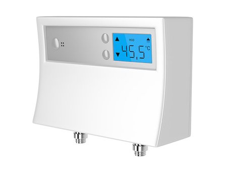 Tankless water heater with digital water temperature controller, isolated on white background Fotografie stock - Microstock e Abbonamento, Codice: 400-08301556