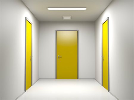simsearch:400-08284488,k - Corridor ending with three yellow doors Stock Photo - Budget Royalty-Free & Subscription, Code: 400-08301557