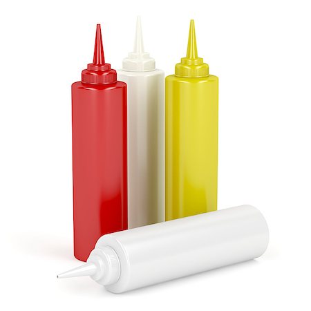 Plastic bottles for ketchup, mustard, mayonnaise and other sauces Stock Photo - Budget Royalty-Free & Subscription, Code: 400-08301552