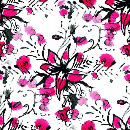 simsearch:400-08290626,k - Seamless pattern with watercolor flowers. Red flowers on a white background.  Drawing ink and watercolor. Stock Photo - Budget Royalty-Free & Subscription, Code: 400-08301562
