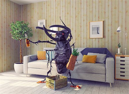 the beetle in the living room. 3d concept Stock Photo - Budget Royalty-Free & Subscription, Code: 400-08301715