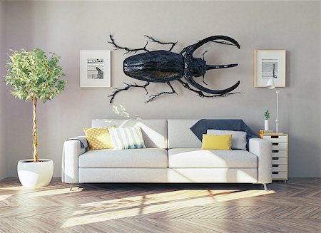 the rhino beetle in the living room as a decor. 3d concept Stock Photo - Budget Royalty-Free & Subscription, Code: 400-08301721