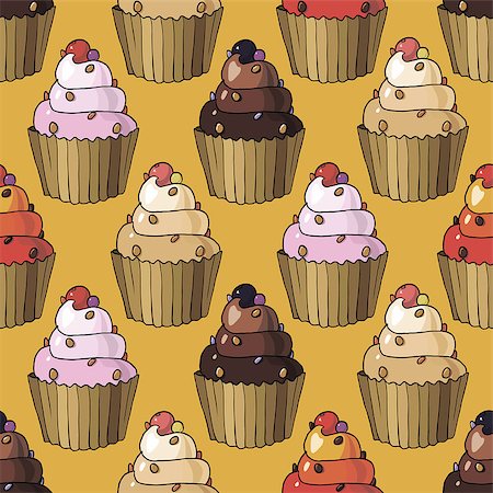 egnismoore (artist) - Seamless pattern with cherry cupcakes and cherries Photographie de stock - Aubaine LD & Abonnement, Code: 400-08301843